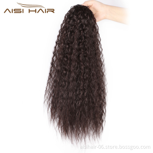 Aisi Hair High Temperature Fiber Drawstring Ponytail Hair Extensions Brown Long Wavy Synthetic Pony Tail Hairpieces